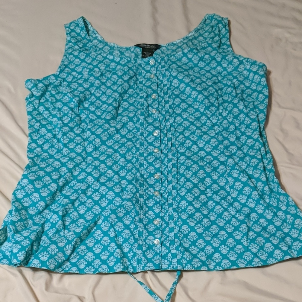 Teal tank top with button up and tie back